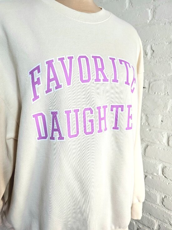 Favorite Daughter Graphic Sweatshirt Cream Pink Logo Pullover Size Large - Picture 8 of 10
